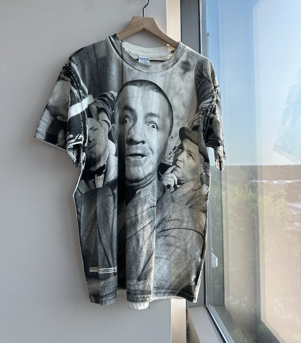 Vintage 1998 Three Stooges Gildan Ultra Cotton Comedy Graphic Gray Tee Men's L